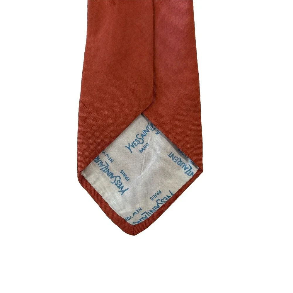 Vintage Yves Saint Laurent YSL Burnt Orange Silk Necktie Embroidered Logo 2.5